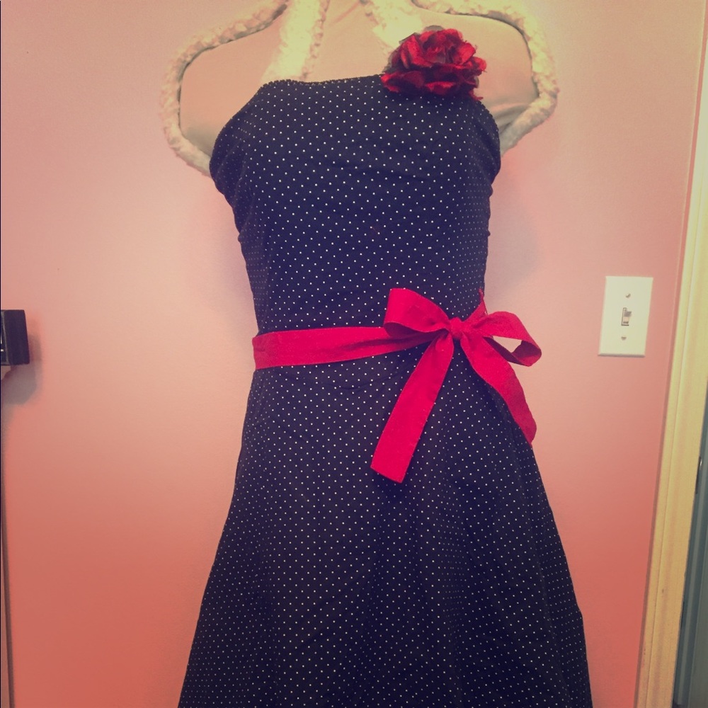 Ruby Rox rockabilly polkadot PinUp strapless dress
